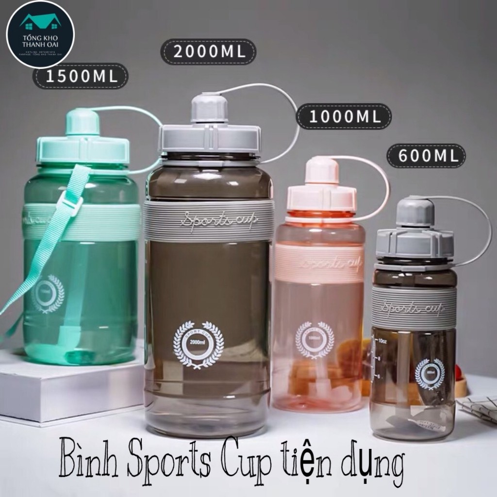 Bình Nước Thể Thao Chai Nhựa Đựng Nước SPORTS CUP Có Ống Hút Và Dây Đeo SPORTS CUP 1000ml