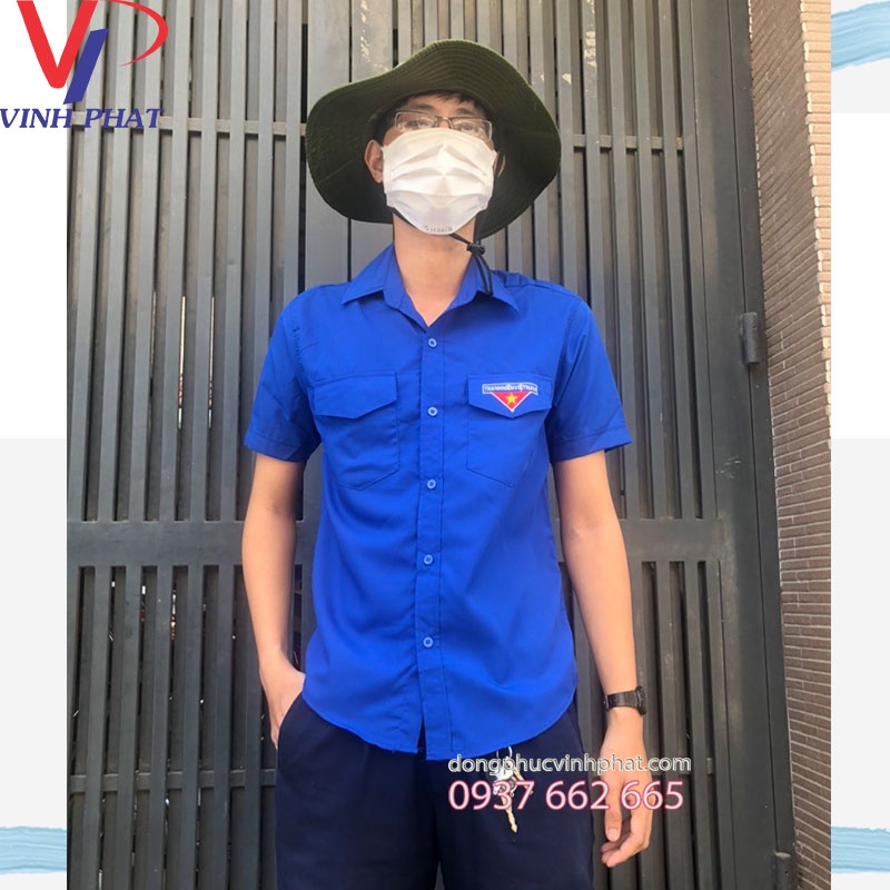 Áo Sơ Mi Đoàn Thanh Niên Nam Tay Ngắn Logo Thêu - VĨNH PHÁT