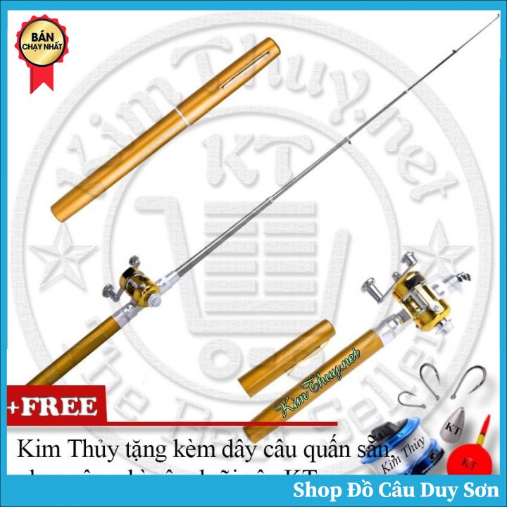 Bộ cần câu bút du lịch KT Mini M2 Gold 100cm Kèm Máy Câu Ngang + Dây Câu, Phao Câu, Chì câu, Lưỡi câu