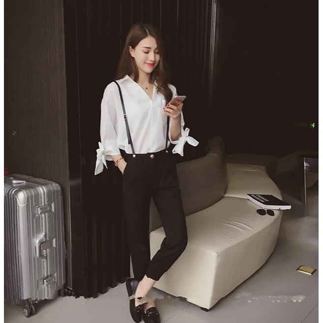 Áo kiểu sơ mi nữ hàn quốc công sở thời trang áo cột Nơ Tay Lỡ💕𝑭𝑹𝑬𝑬𝑺𝑯𝑰𝑷💕