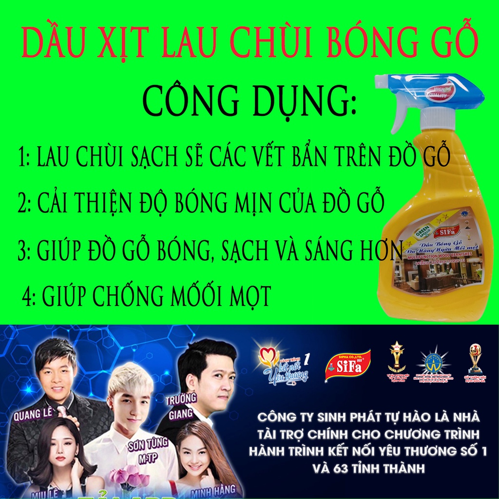 Đánh bóng gỗ, sáp đánh bóng gỗ, nước lau sàn gỗ, xịt đồ gỗ giúp đồ gỗ bóng như mới, phòng ngừa mối mọt SIFA999