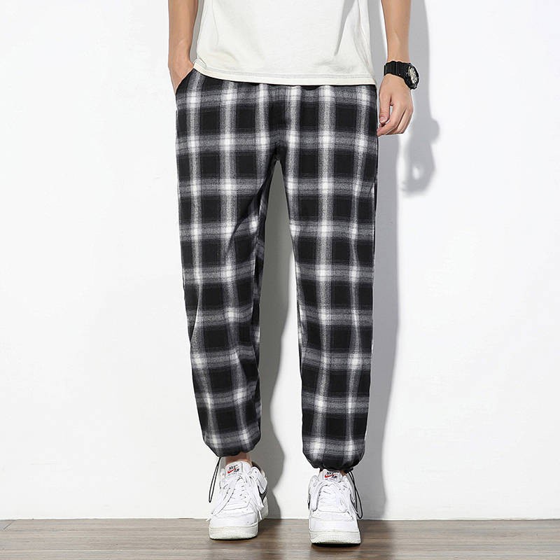  Ulzzang Fashion Brand Black And White Plaid Pants Men And Women Loose-Fitting Casual Ankle-Banded Trousers Couple Straight Lattice Loose Pants Sportswear summer suit short sleeve shirt suit casual suit trendy suit