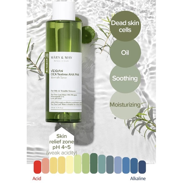 Nước Hoa Hồng Giảm Mụn Thuần Chay Cica Tea Tree Aha Pha MARY&MAY Toner 200ml