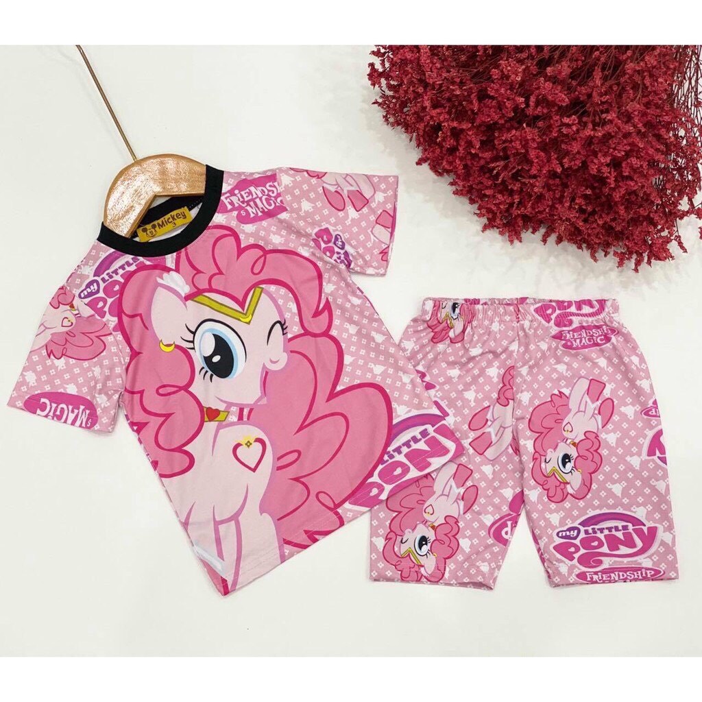 combo 3 bộ thun lạnh 3d bé gái siêu co giãn mẫu quần ngố cute size bé 10-12kg xả kho big sale