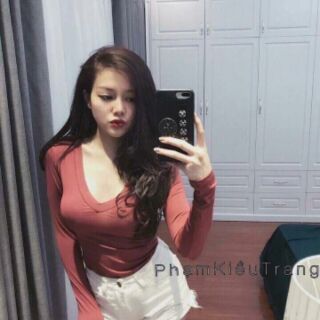 Áo thun body cổ tim tay dài