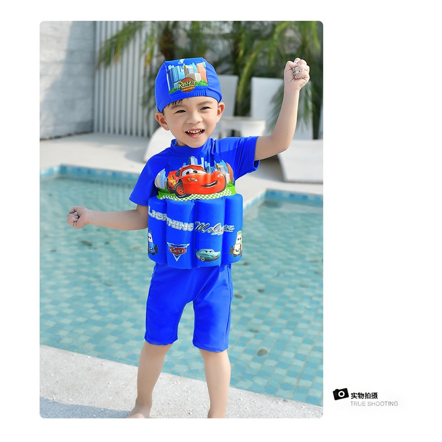 Đồ bơi bé trai gắn phao cực yêu kèm nón bơi_BT12