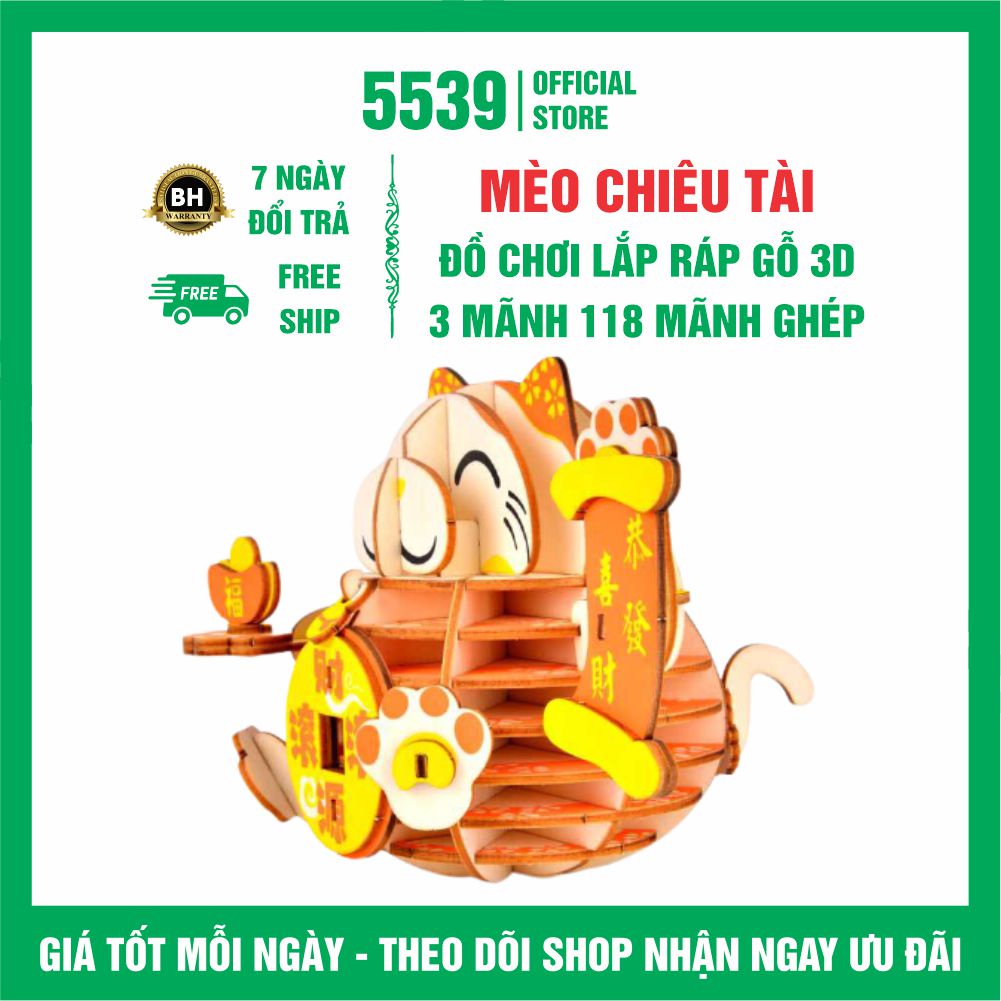 Đồ chơi lắp ráp gỗ 3d mô hình mèo chiêu tài, bộ xếp hình 3d, chơi phát triển trí tuệ phù hợp mọi lứa tuổi - Shop 5539