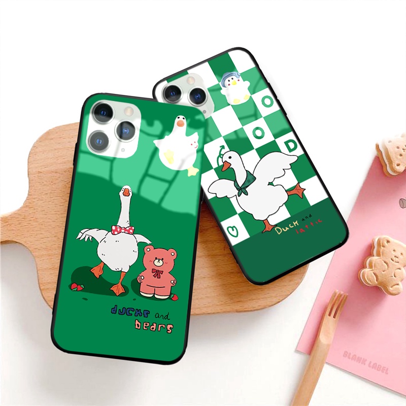 Ốp iphone kính cường lực Vịt trắng nền xanh cho 11/11pro/11promax/xsmax/xr/x/7plus/6/7/8/plus/12 pro max/13 pro max-k360