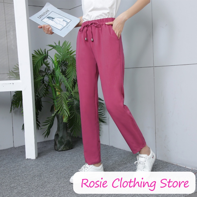 Bộ đồ mùa hè mới cotton thoáng khí thắt lưng cao dây rút Harem Quần của phụ nữ thường mỏng màu kẹo