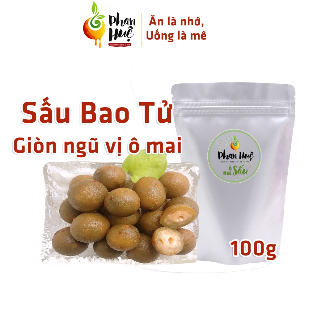 Ô mai xí muội sấu bao tử giòn vị ô mai Phan Huệ túi zip 100g. Vị giòn chua cay mặn ngọt. Đặc sản Hà Nội