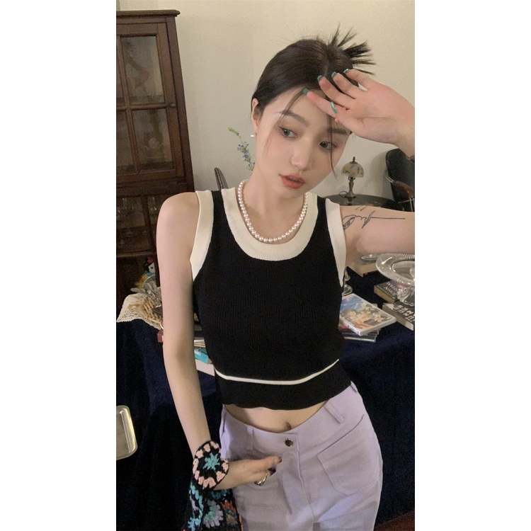 Áo croptop nữ Xiaozhainv dệt kim cổ tròn thời trang Hàn Quốc