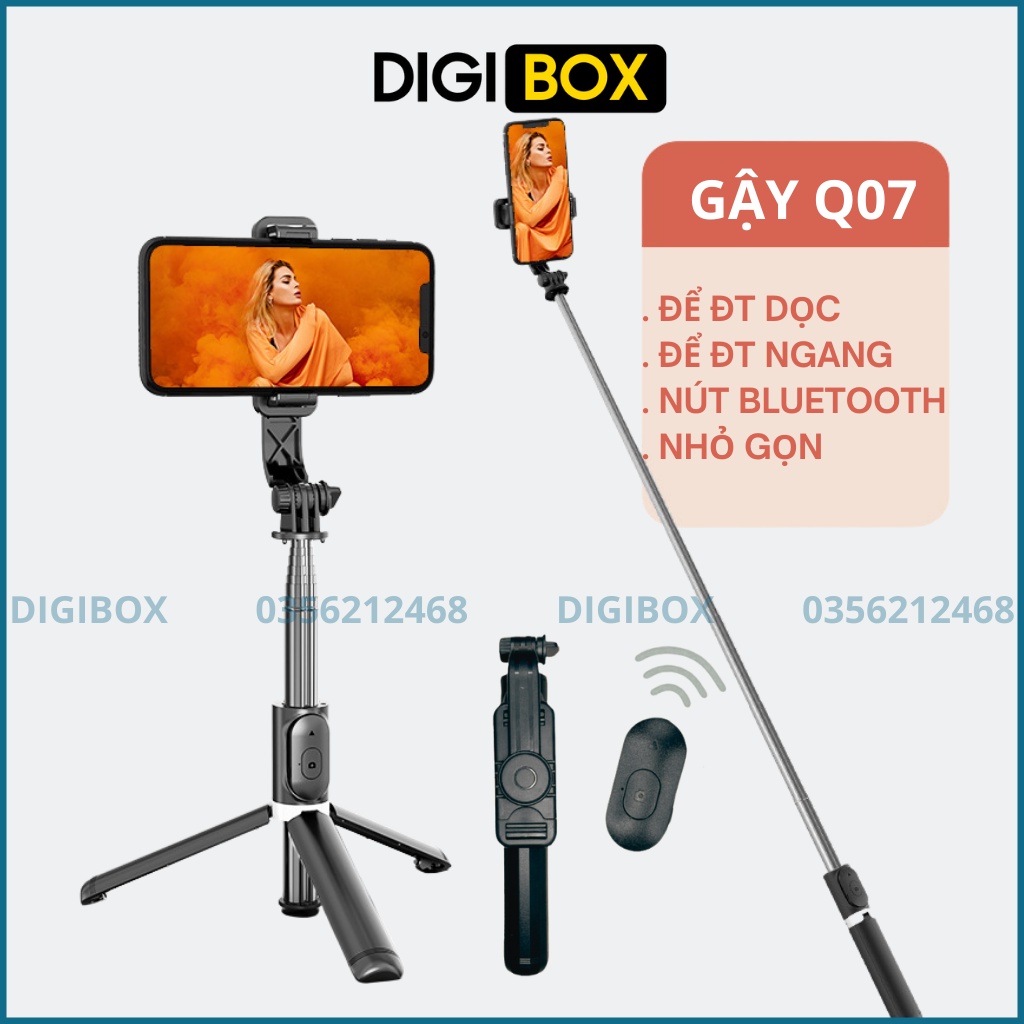 Gậy chụp ảnh tự sướng selfie kèm nút chụp bluetooth kiêm tripod 3 chân Q07 Digibox