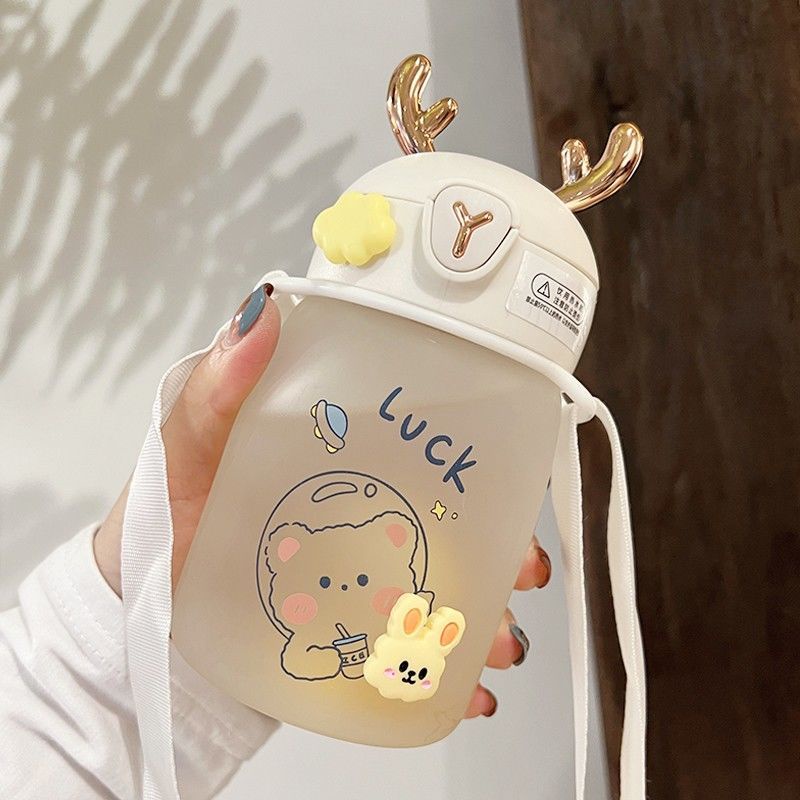 Bình Nước Thủy Tinh Có Ống Hút Dễ Thương Xinh Xắn Dành Cho Người Lớn Và Trẻ Em