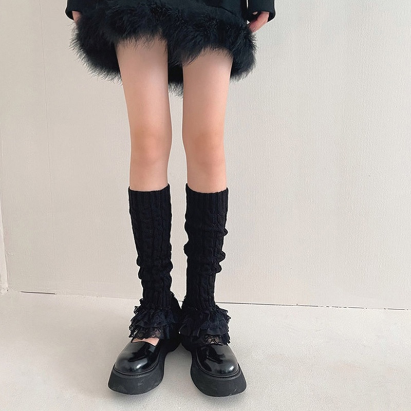 XIXI Vớ Ống Cao Dệt Kim Dày Giữ Ấm Chân Cho Nữ