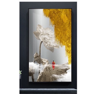 Tranh dán tường trừu tượng hoa sen ghép hình phật oopic_20324245 KT 50 x 100 cm ppks