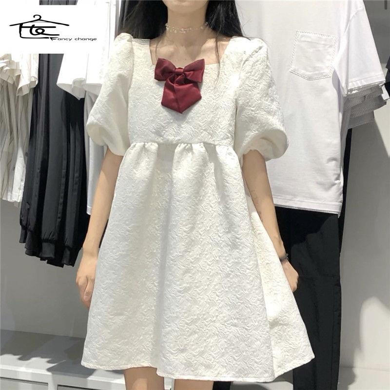 Đầm Công Chúa Cổ Vuông Tay Phồng Màu Trắng Kiểu Pháp Thời Trang Mùa Hè Cho Nữ