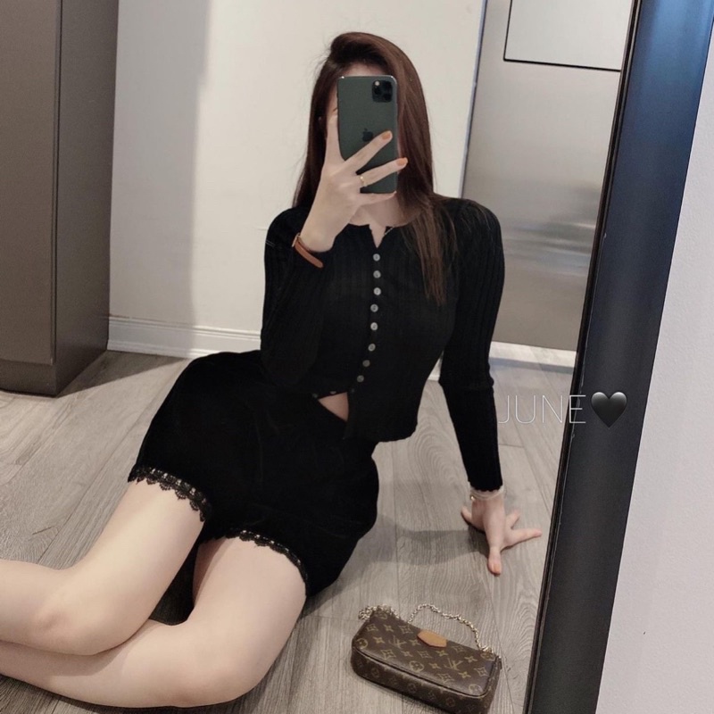 QUẦN SHORT NHUNG VIỀN REN