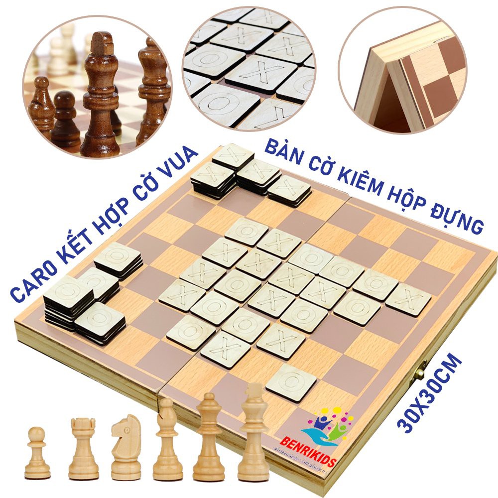 Boardgame Cờ Caro Kết Hợp Cờ Vua Tiêu Chuẩn Quốc Tế Bằng Gỗ Trò Chơi Phát Triển Trí Tuệ