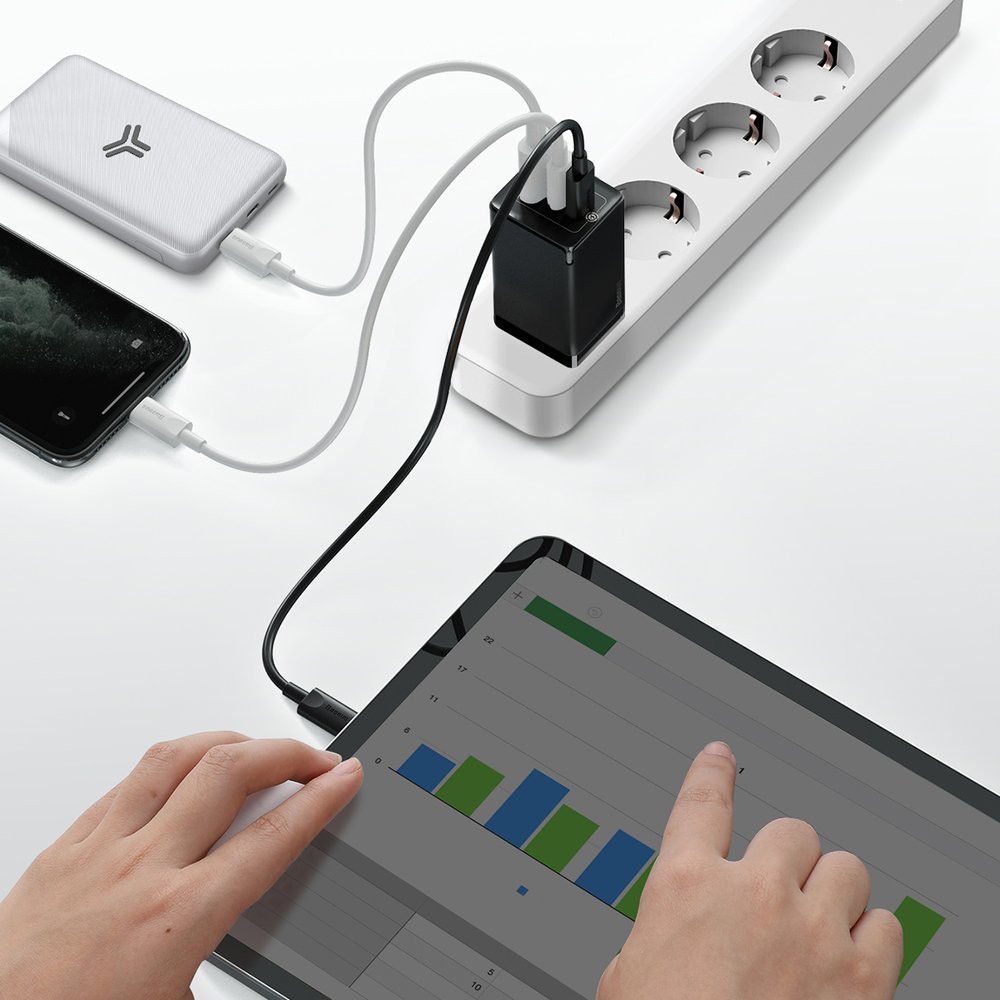 Bộ sạc nhanh 65W Baseus GaN 2 Pro chuôi tròn kèm dây cáp Type-C sang Type-C siêu bền dài 1M cho Smartphone