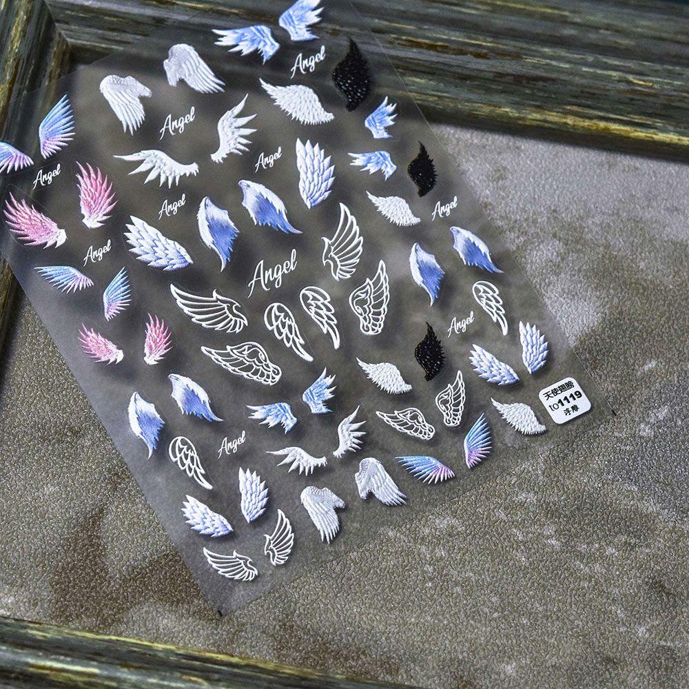 Miếng Dán Trang Trí Móng Tay 5D Tự Dính Lâu Trôi Hình Đôi Cánh Phong Cách Retro