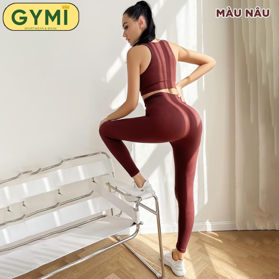 Set bộ đồ tập gym yoga nữ GYMI SET16 gồm áo bra và quần legging thể thao chất liệu dệt thun gân cao cấp ^^