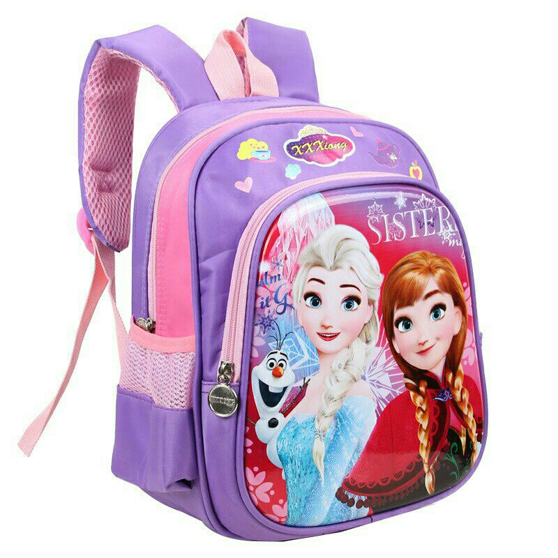 Balo trẻ em bé gái mầm non, balo elsa 3D cho bé gái từ 1 đến 5 tuổi chất liệu vải dù chống nước hai ngăn riêng biệt