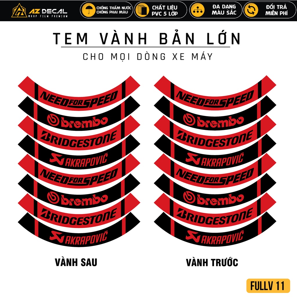 Decal Dán Mâm Xe AB SH Exciter Winner Đủ 2 Bánh | FullV11 | Tem Dán Vành Xe Máy Niềng Xe Sirius Future...