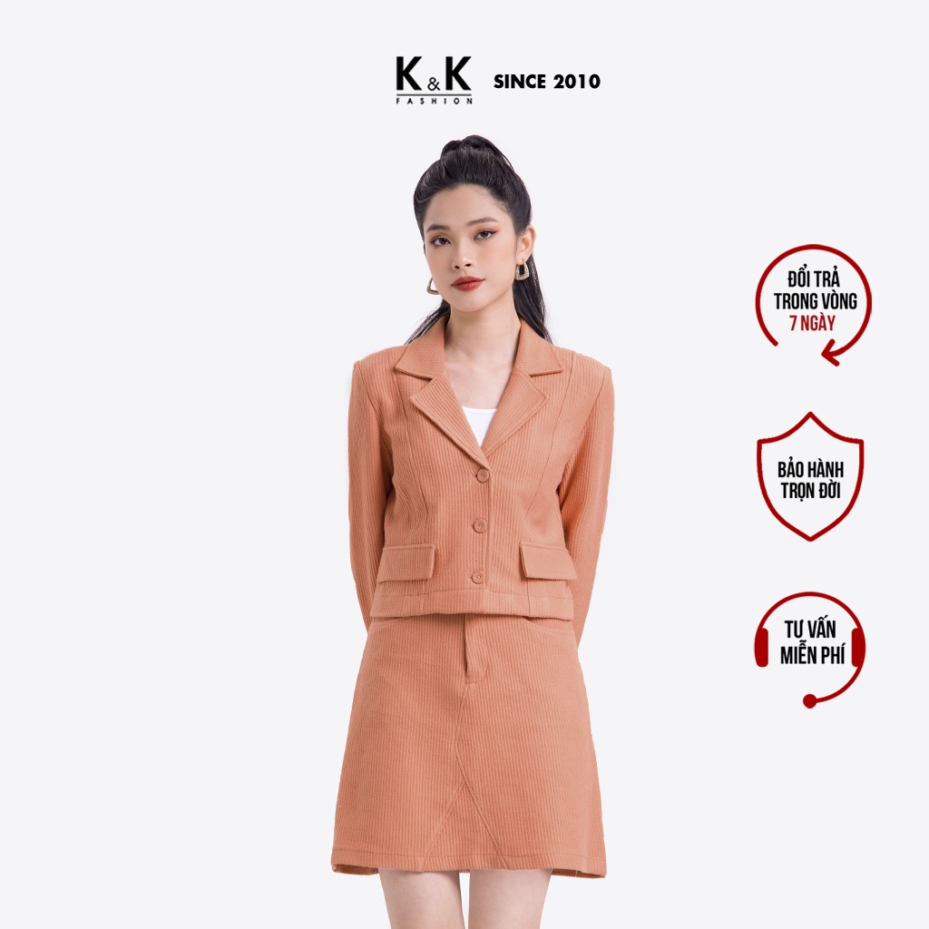 Áo Blazer Croptop Tay Dài K&amp;K Fashion AK10-36 Đơn Sắc Chất Liệu Nhung Tăm