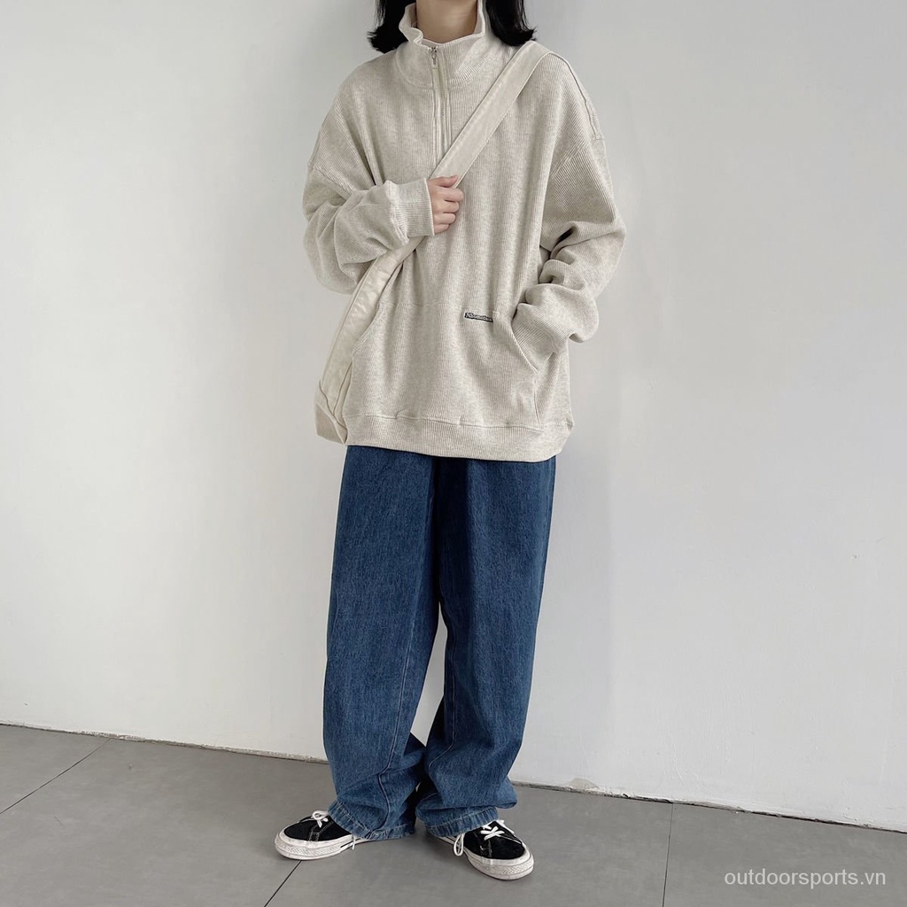 Áo Sweater Dáng Rộng Cổ Cao Phối Khóa Kéo Kiểu Hàn Quốc Thời Trang Xuân Thu Cho Nữ 2021 | BigBuy360 - bigbuy360.vn