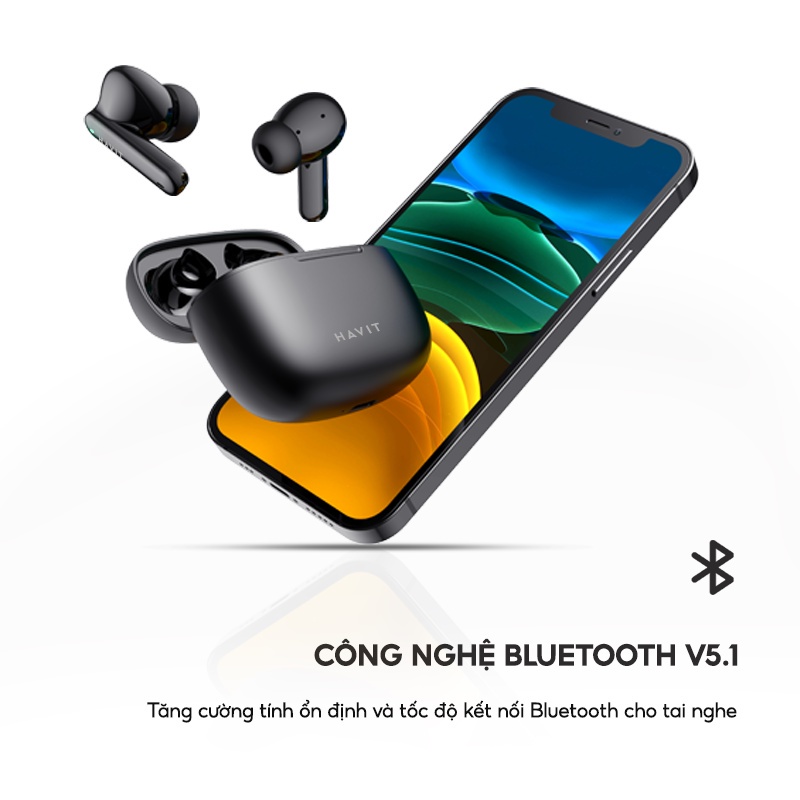 Tai Nghe TWS Havit TW967 BT 5.1, Thiết Kế Công Thái Học, Driver 10mm, Nghe Nhạc Đến 5H - Chính Hãng BH 12 Tháng
