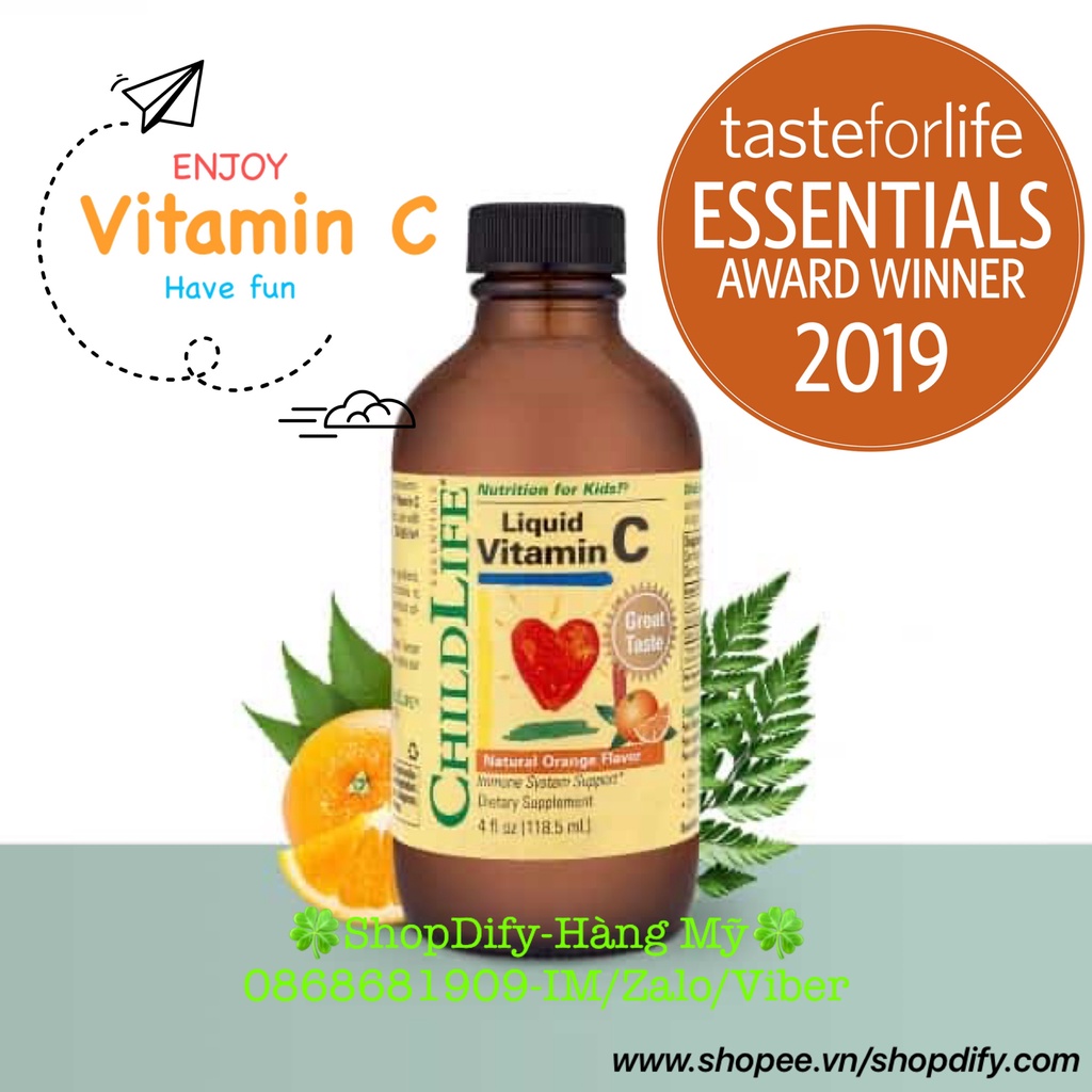 Liquid Vitamin C CHILDLIFE Dạng Lỏng Tăng Cường Sức Đề Kháng Cho Bé, Trẻ Em 118ml