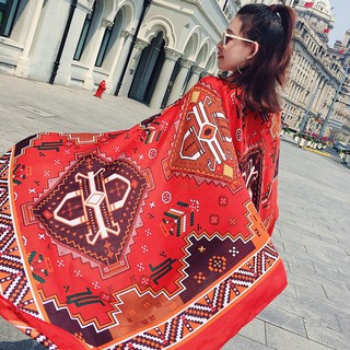 Khăn choàng boho đi biển (Khăn choàng thổ cẩm đỏ) - Mã LN002
