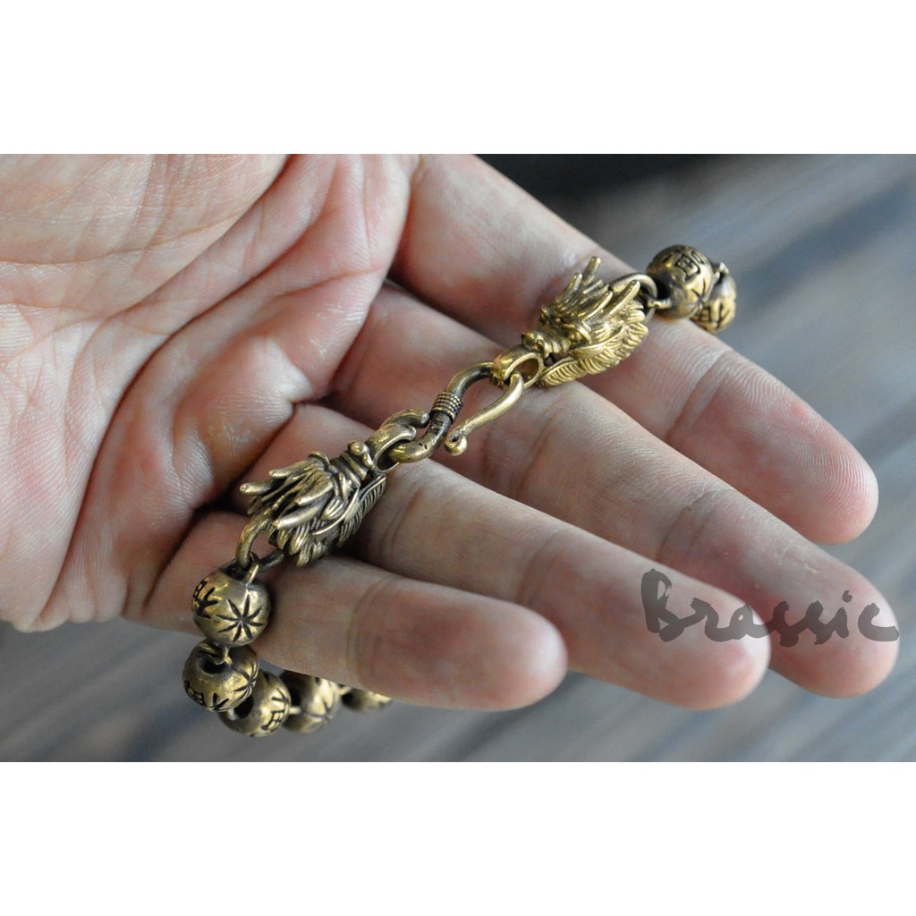 Vòng tay đồng thau, Lắc tay đồng thau hạt đặc khắc chữ Phúc VT05 dành cho nam
