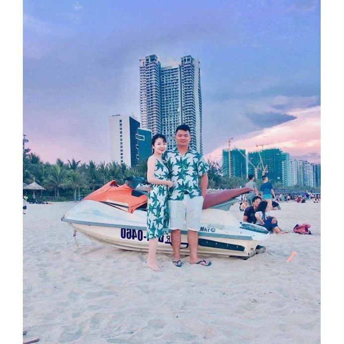 Bộ đi biển nam nữ hoạ tiết hoa lá, Đồng phục nhóm TEAM đi biển hoạ tiết nổi bật hàng cao cấp