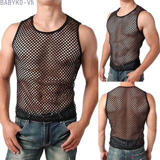 Mens Tank Top Mesh Fishnet String Vest Sleeveless See Through Slim Sport Shirts