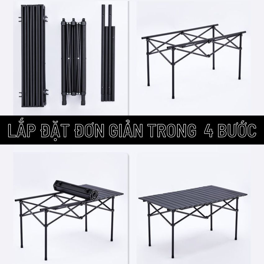 Bàn nhôm dã ngoại gấp gọn, cắm trại, câu cá - Chất liệu thép carbon chịu lực