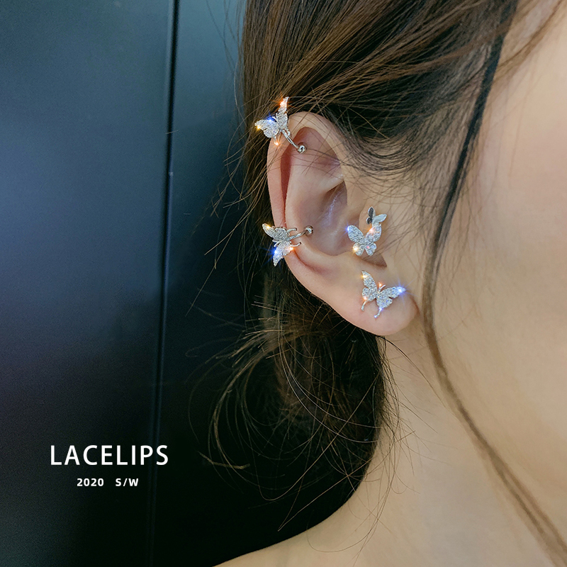 Khuyên tai đơn mặt hình bươm bướm đính đá lấp lánh phong cách Hàn Quốc xinh xắn thời trang dành cho nữ