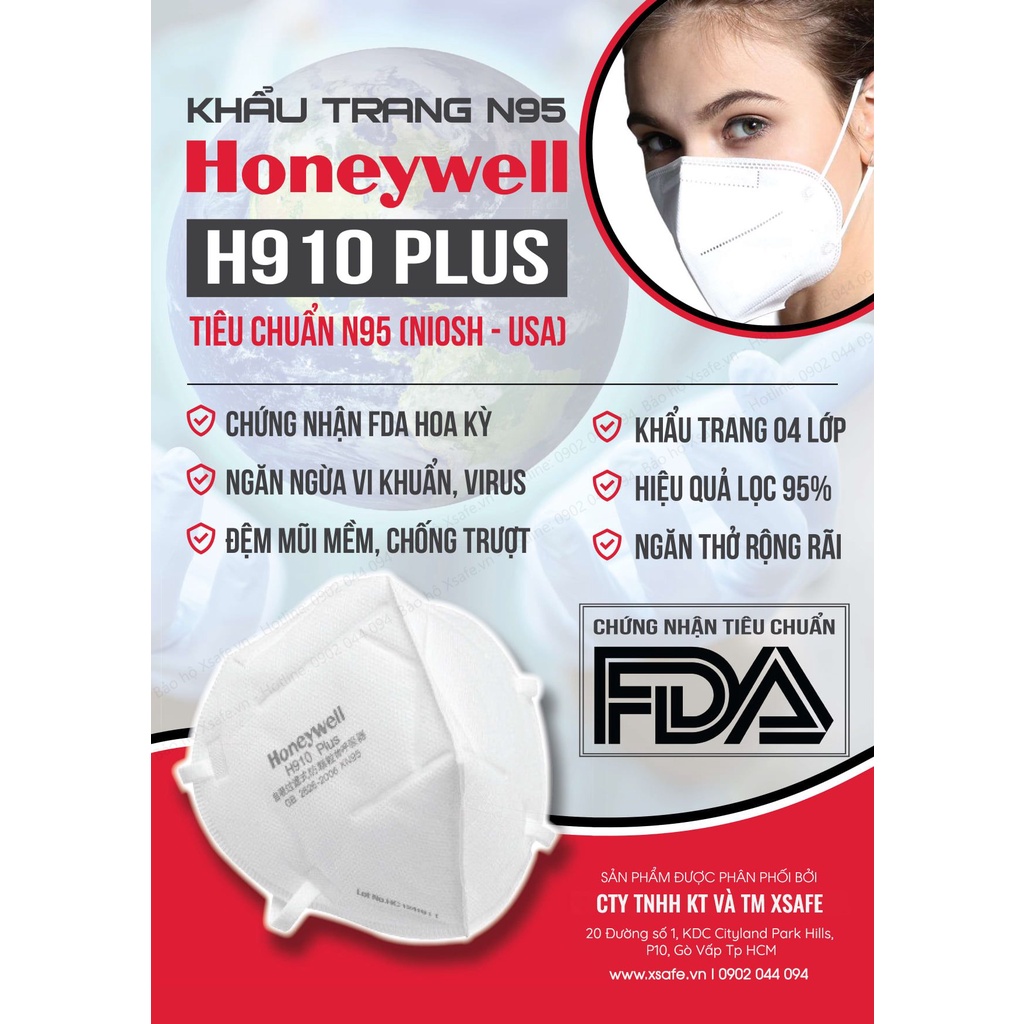 Khẩu trang N95 Honeywell H910 Plus Tiêu chuẩn NOISH Hoa Kỳ Kháng khuẩn - lọc bụi mịn Bộ y tế khuyên dùng CHÍNH HÃNG