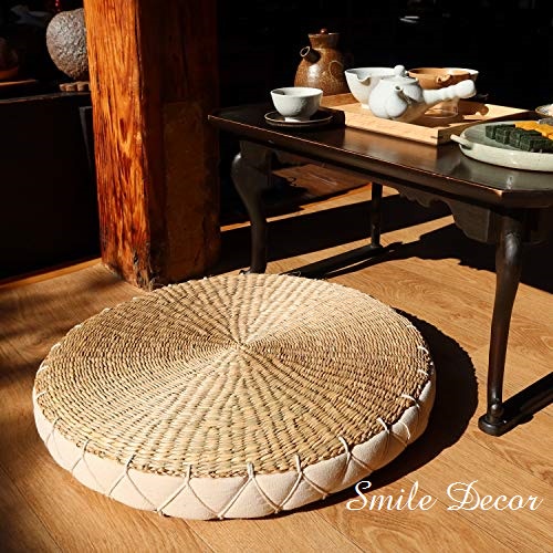 Đệm cói ngồi bệt hình tròn đàn hồi Smile Decor trang trí homestay , camping - D40 x H5 cm