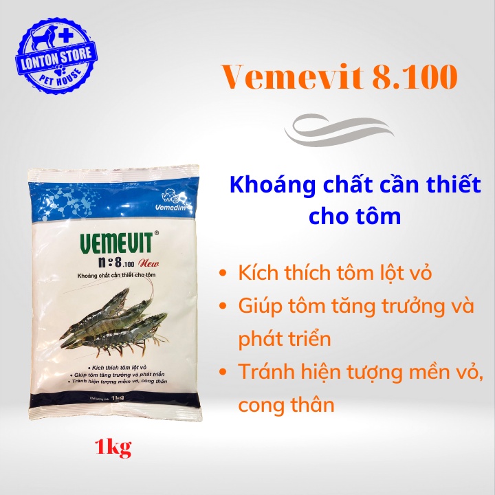 VEMEDIM Khoáng Vemevit No 8.100cao cấp dùng trộn thức ăn bổ sung vitamin cho  tôm, 1kg - Lonton store