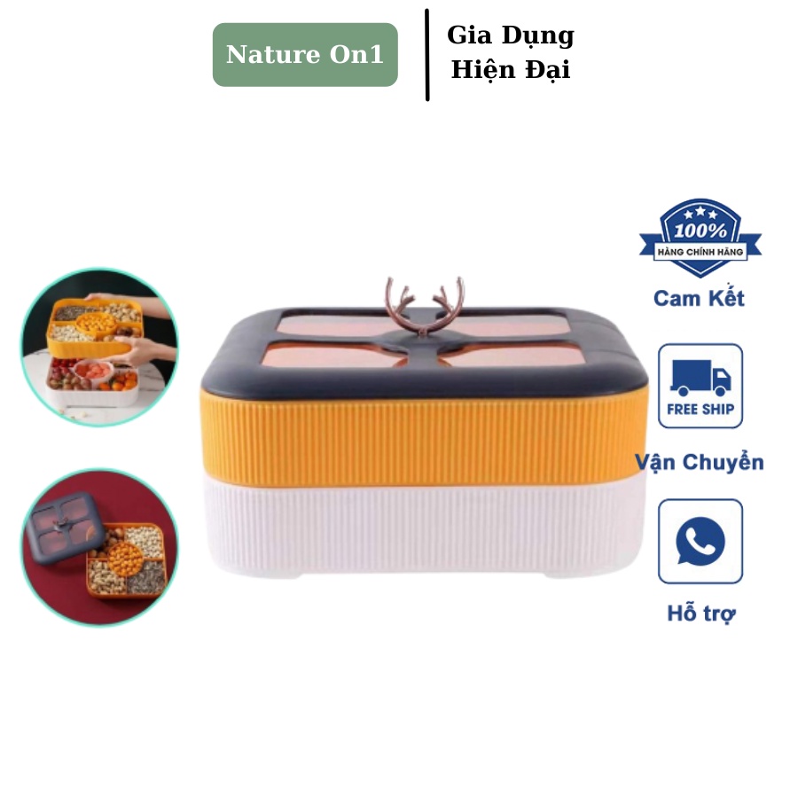 Khay Mứt Hươu 2 Tầng Vuông Mẫu Mới 2021, 5 Ngăn Đựng Bánh Kẹo Các Loại Siêu Tiện Lợi Chất Liệu Nhựa Tổng Hợp Cao Cấp