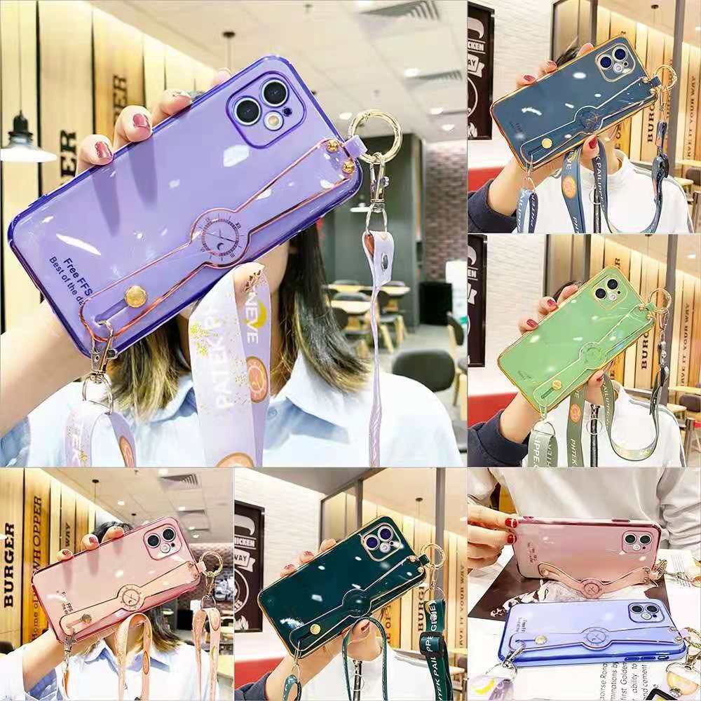 Ốp Điện Thoại Dẻo Mạ Viền 6d Sang Trọng Kèm Dây Đeo Cho Samsung Galaxy A11 A12 A21 A21S A32 A52 A72 A70 A7 2018