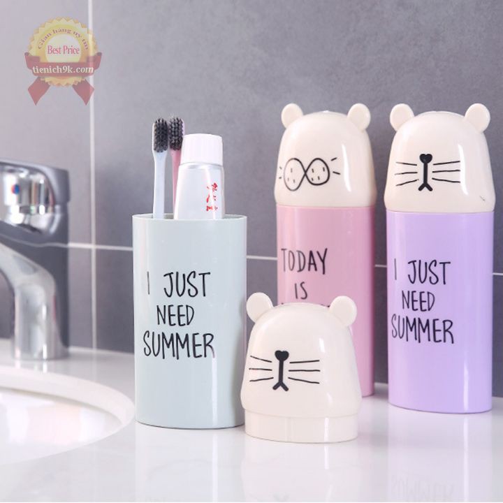 Hộp đựng bàn chải kem đánh răng du lịch loại lớn và nhỏ hình gấu mèo nhựa PP an toàn sức khỏe