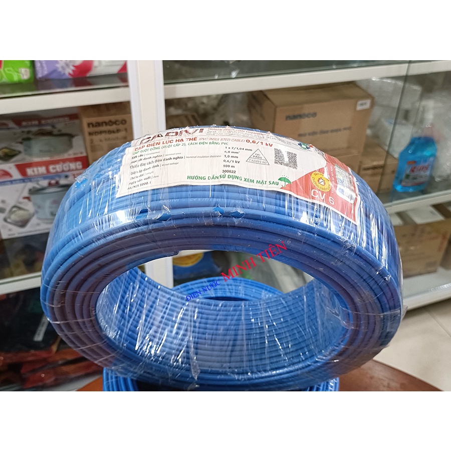 100 mét Dây cáp điện Cadivi CV 6.0 thiết diện 6 mm2 lõi với 7 sợi đồng