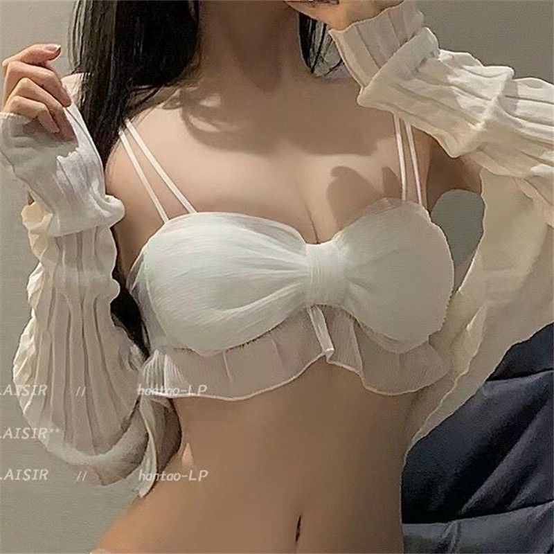 Áo bra 2 dây lưới dập cột xoắn nơ cực dễ thương