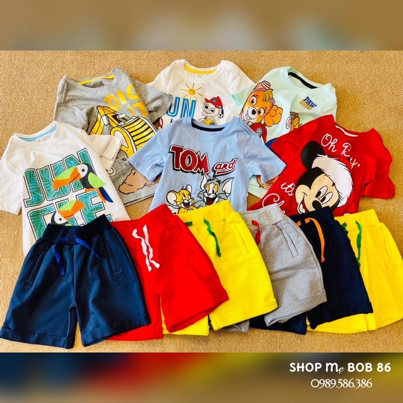 𝗦𝗵𝗼𝗽 𝗠𝗲̣ 𝗕𝗼𝗯 𝟴𝟲 - Bộ cộc bé trai 1-5 tuổi 9-25kg hàng vải dư chất cotton quần da cá cực đẹp