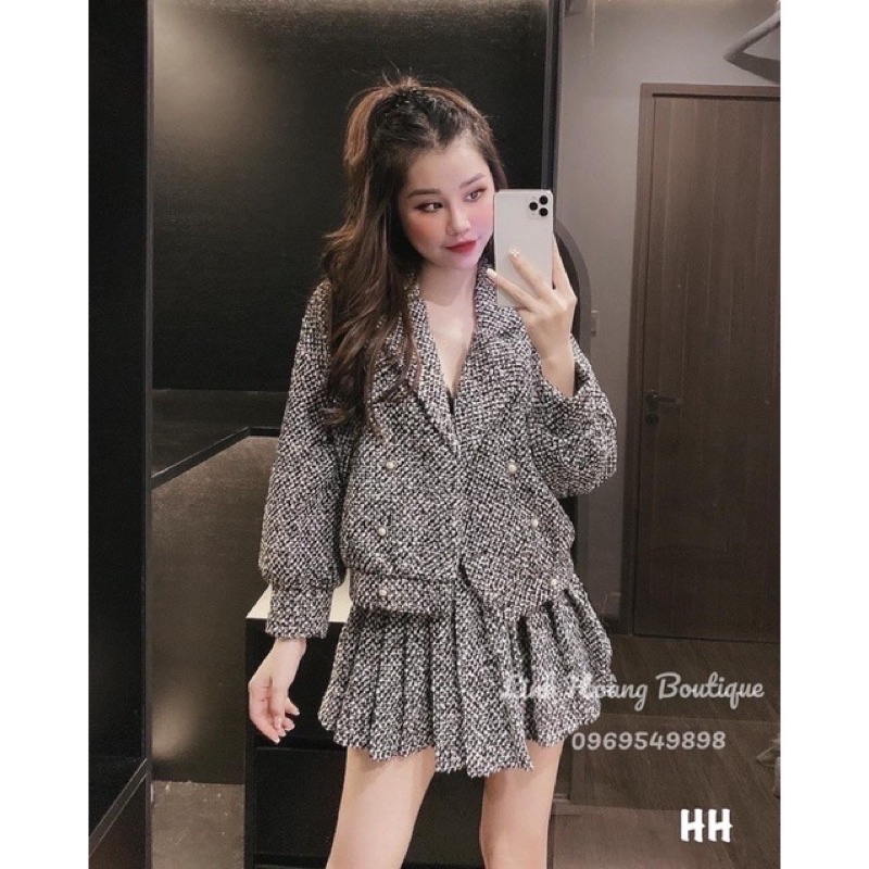 Set dạ tiêu khuy ngọc mix chân váy xếp ly ( kèm ảnh thật ) | BigBuy360 - bigbuy360.vn