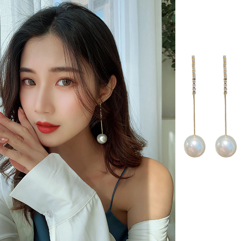 Khuyên tai mạ bạc 925 đính ngọc trai nhân tạo phong cách Hàn Quốc sang trọng