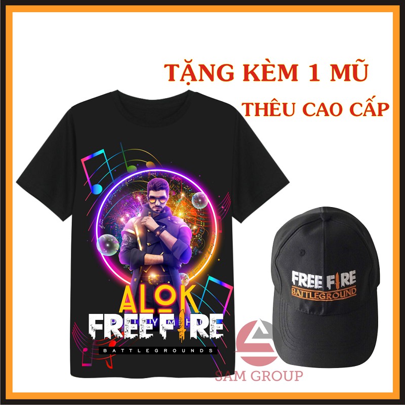 Áo free fire màu đen Alok  logo in nổi cực chất