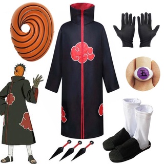  HOT Trẻ Em   Người Lớn Anime Trang Phục Hóa Trang Naruto Akatsuki Áo choàng Halloween Sasuke Obito Tobi Mặt nạ Giày Nhẫn Kunai 